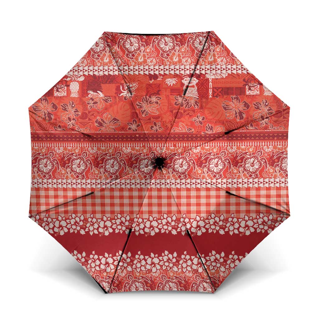 Hawaiian Hibiscus Honu Umbrella Red Mele Kalikimaka Palaka Spirit LT9 One Size Folded 11.42 inch Opened Diameter 37.4 inch Red - Polynesian Pride