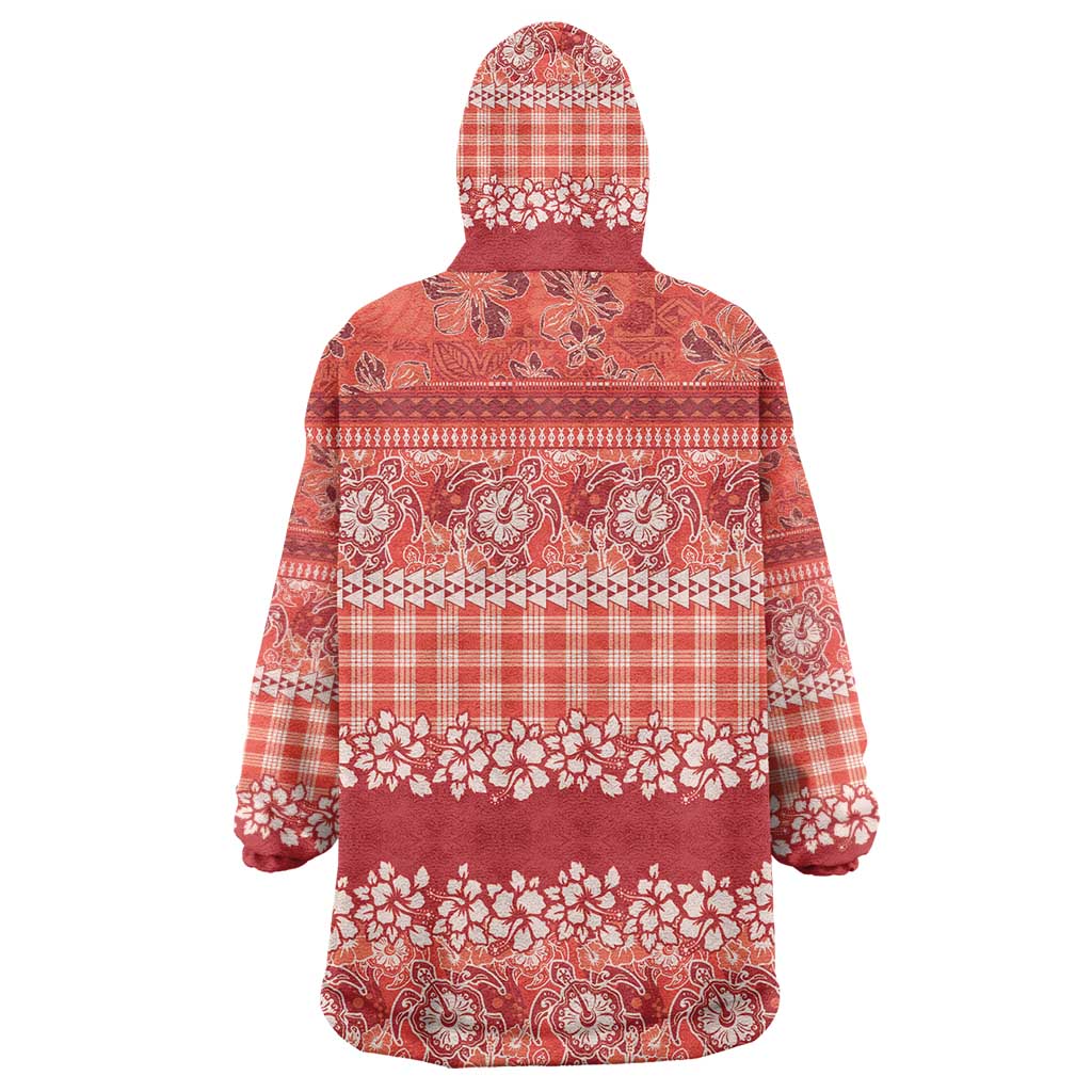 Hawaiian Hibiscus Honu Wearable Blanket Hoodie Red Mele Kalikimaka Palaka Spirit - Polynesian Pride