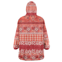 Hawaiian Hibiscus Honu Wearable Blanket Hoodie Red Mele Kalikimaka Palaka Spirit - Polynesian Pride