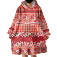 Hawaiian Hibiscus Honu Wearable Blanket Hoodie Red Mele Kalikimaka Palaka Spirit - Polynesian Pride
