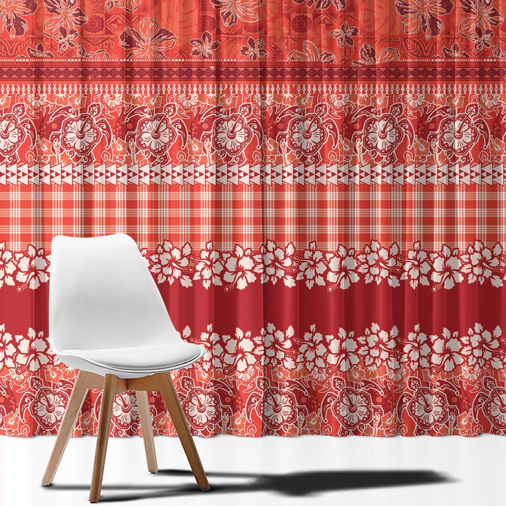 Hawaiian Hibiscus Honu Window Curtain Red Mele Kalikimaka Palaka Spirit - Polynesian Pride