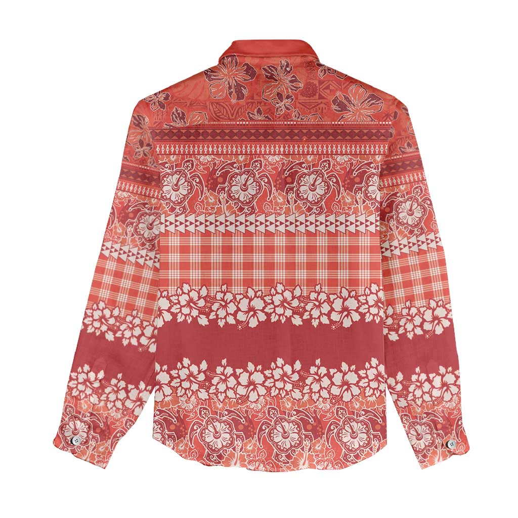 Hawaiian Hibiscus Honu Women Casual Shirt Red Mele Kalikimaka Palaka Spirit - Polynesian Pride