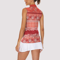 Hawaiian Hibiscus Honu Women Sleeveless Polo Shirt Red Mele Kalikimaka Palaka Spirit LT9 - Polynesian Pride