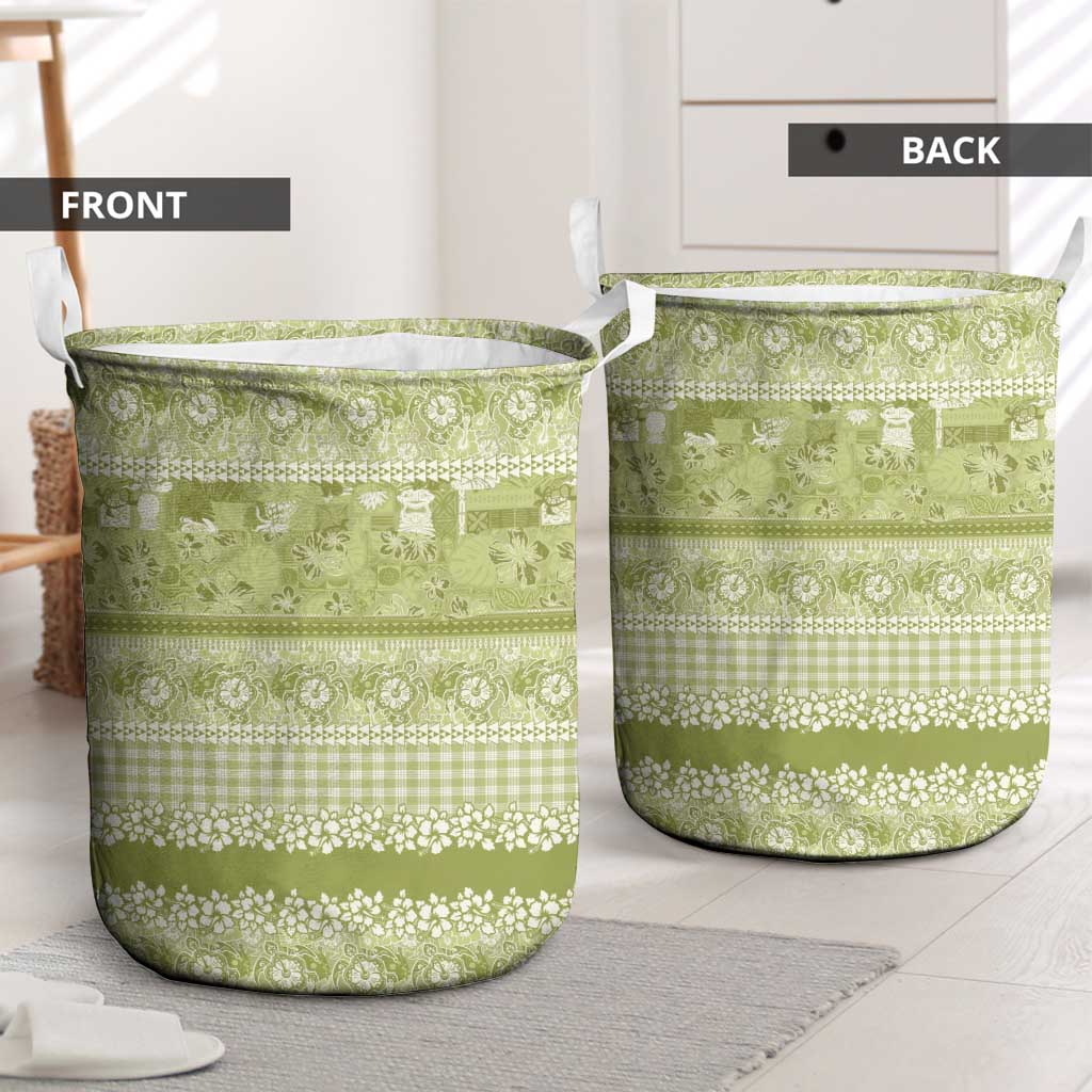 Hawaiian Hibiscus Honu Laundry Basket Sage Green Mele Kalikimaka Palaka Spirit LT9 - Polynesian Pride