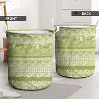 Hawaiian Hibiscus Honu Laundry Basket Sage Green Mele Kalikimaka Palaka Spirit LT9 - Polynesian Pride