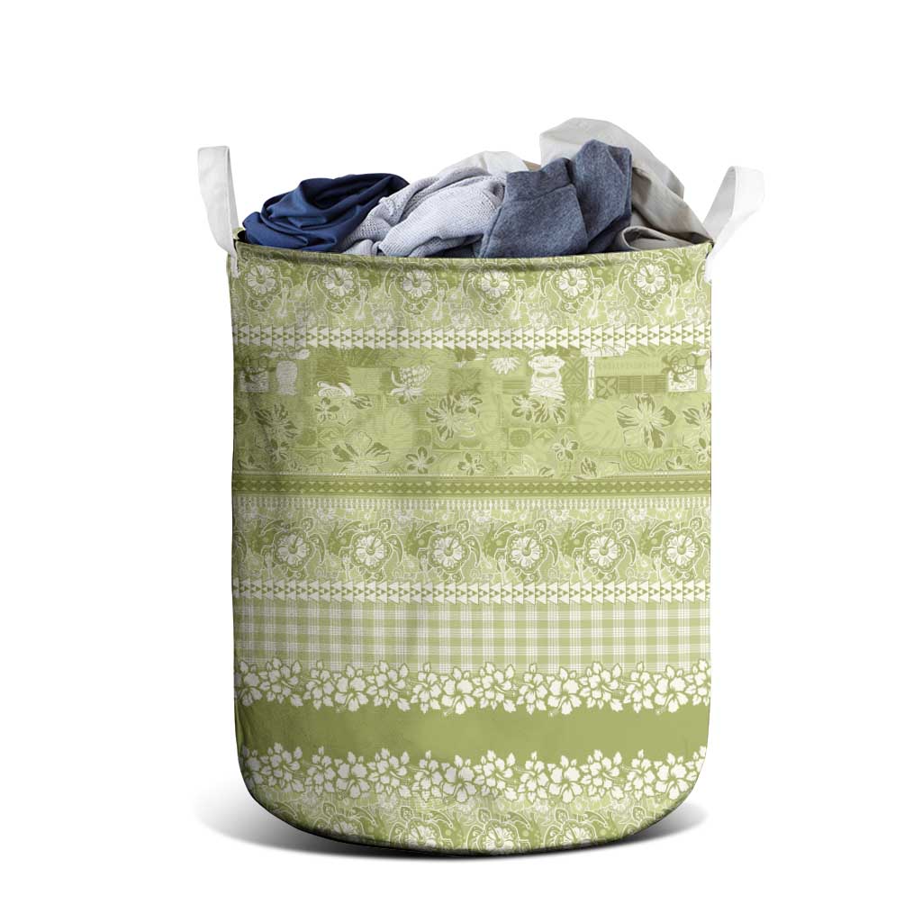 Hawaiian Hibiscus Honu Laundry Basket Sage Green Mele Kalikimaka Palaka Spirit LT9 - Polynesian Pride