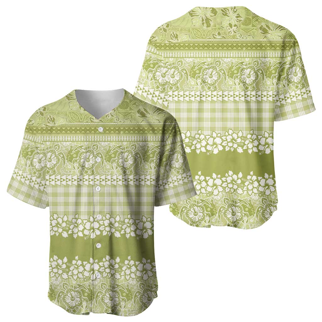 Hawaiian Hibiscus Honu Baseball Jersey Sage Green Mele Kalikimaka Palaka Spirit - Polynesian Pride