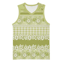 Hawaiian Hibiscus Honu Basketball Jersey Sage Green Mele Kalikimaka Palaka Spirit - Polynesian Pride