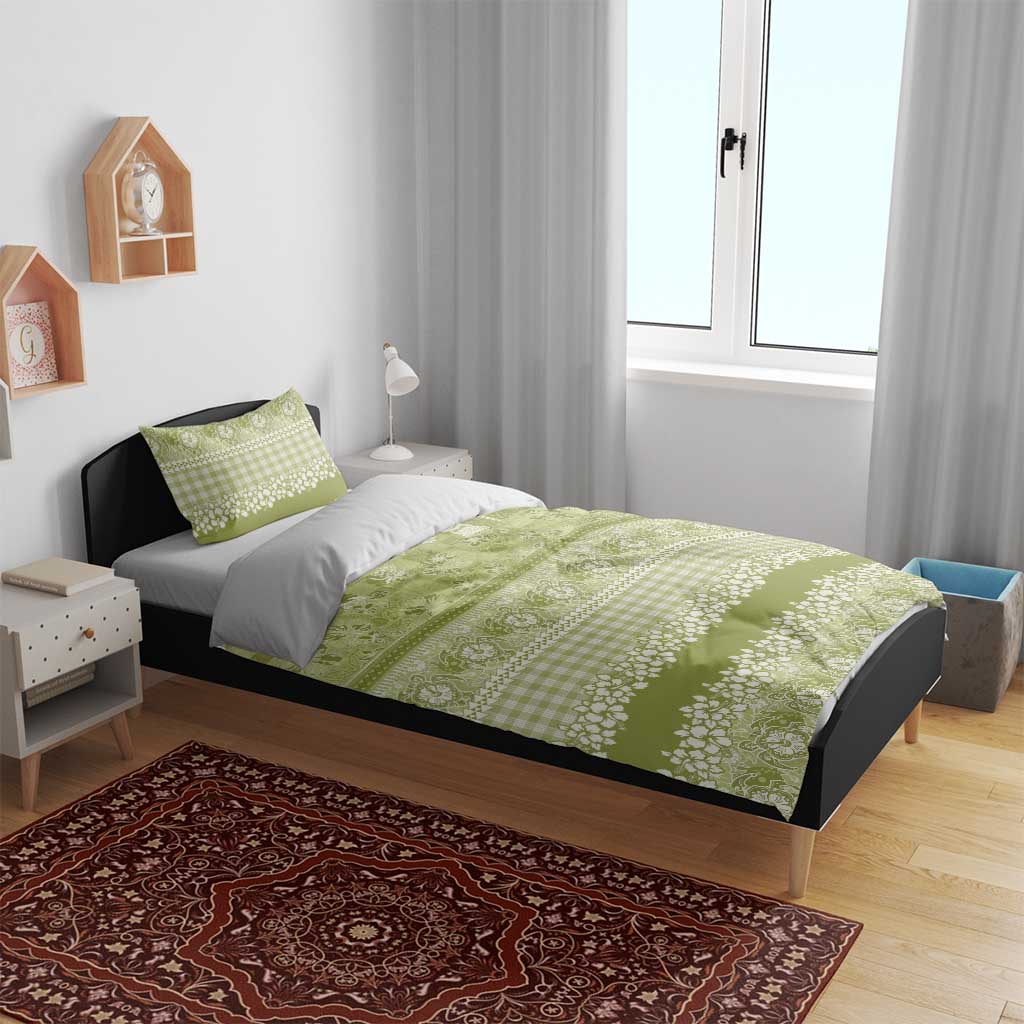 Hawaiian Hibiscus Honu Bedding Set Sage Green Mele Kalikimaka Palaka Spirit - Polynesian Pride