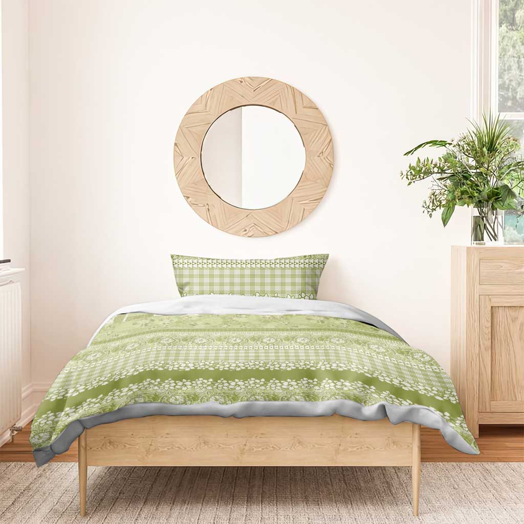 Hawaiian Hibiscus Honu Bedding Set Sage Green Mele Kalikimaka Palaka Spirit - Polynesian Pride