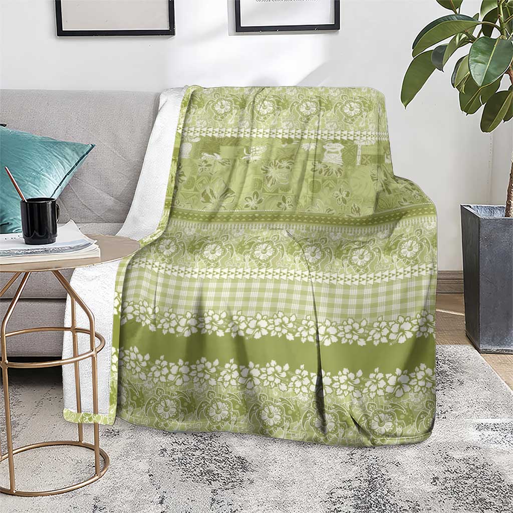Hawaiian Hibiscus Honu Blanket Sage Green Mele Kalikimaka Palaka Spirit - Polynesian Pride