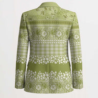 Hawaiian Hibiscus Honu Blazer Sage Green Mele Kalikimaka Palaka Spirit - Polynesian Pride