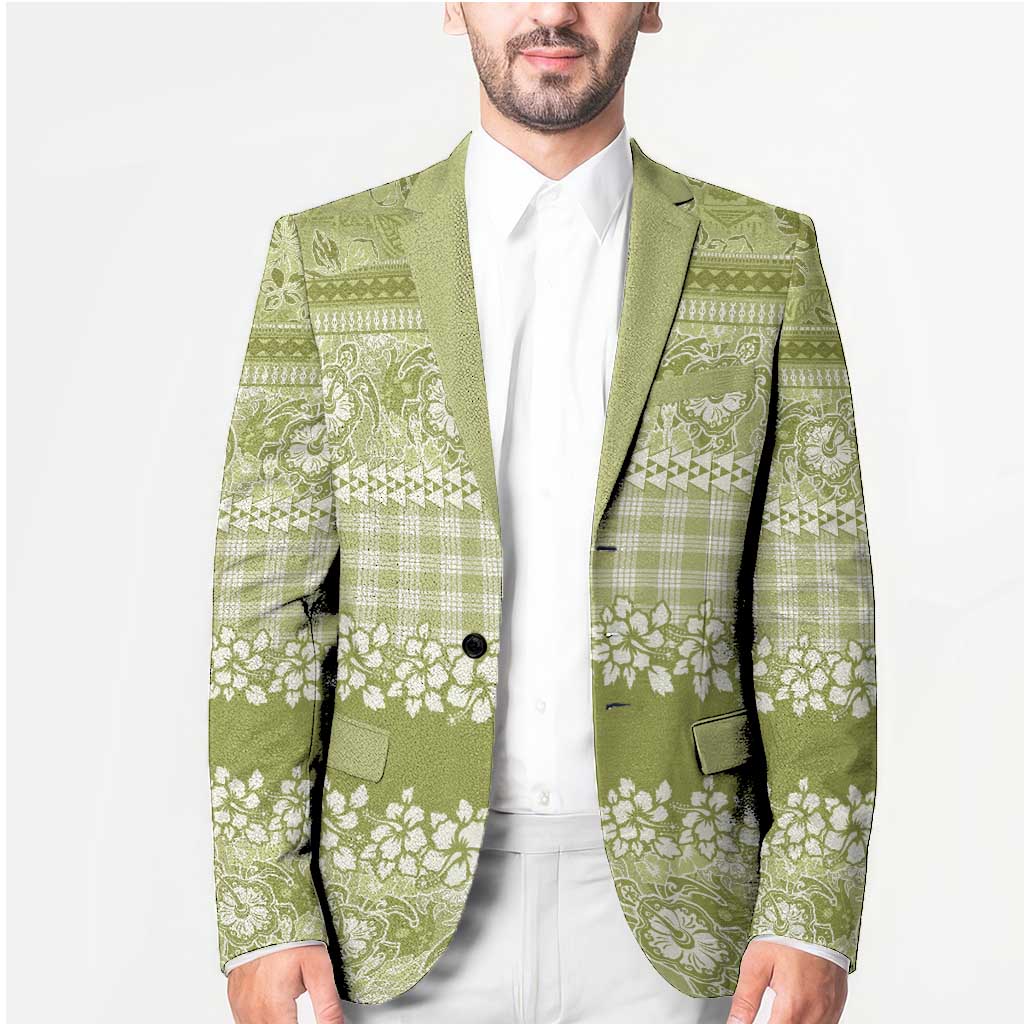 Hawaiian Hibiscus Honu Blazer Sage Green Mele Kalikimaka Palaka Spirit - Polynesian Pride