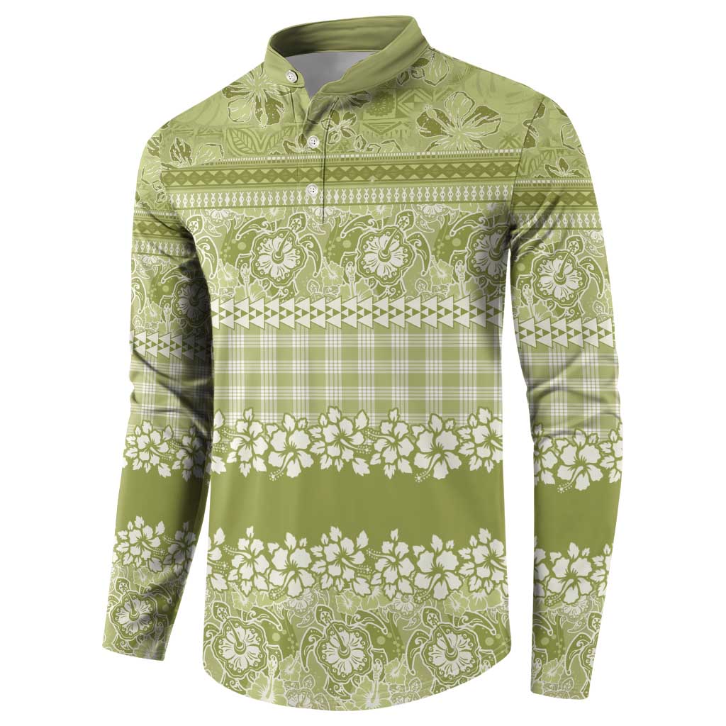 Hawaiian Hibiscus Honu Button Sweatshirt Sage Green Mele Kalikimaka Palaka Spirit LT9 - Polynesian Pride