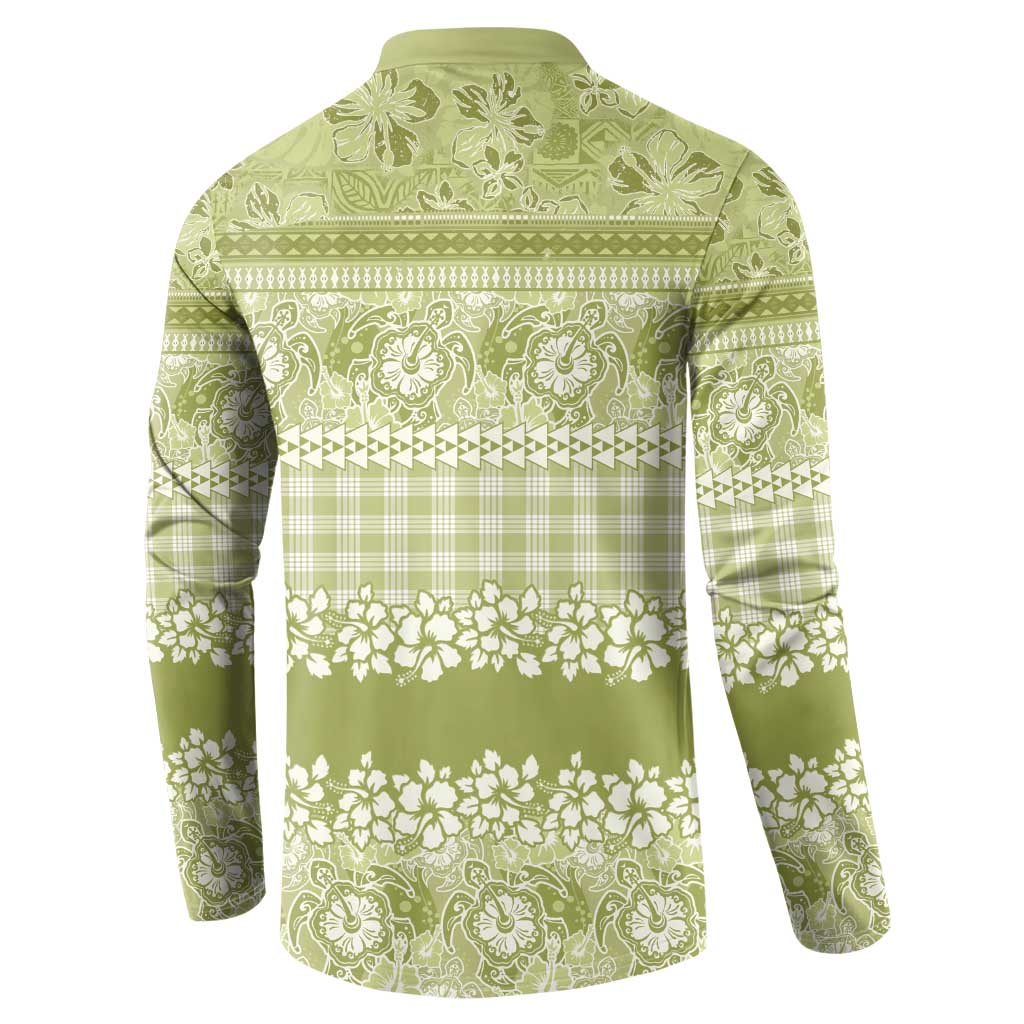 Hawaiian Hibiscus Honu Button Sweatshirt Sage Green Mele Kalikimaka Palaka Spirit LT9 - Polynesian Pride