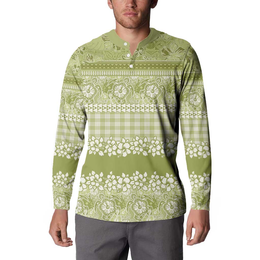 Hawaiian Hibiscus Honu Button Sweatshirt Sage Green Mele Kalikimaka Palaka Spirit LT9 - Polynesian Pride