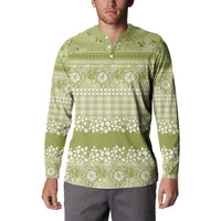 Hawaiian Hibiscus Honu Button Sweatshirt Sage Green Mele Kalikimaka Palaka Spirit LT9 - Polynesian Pride
