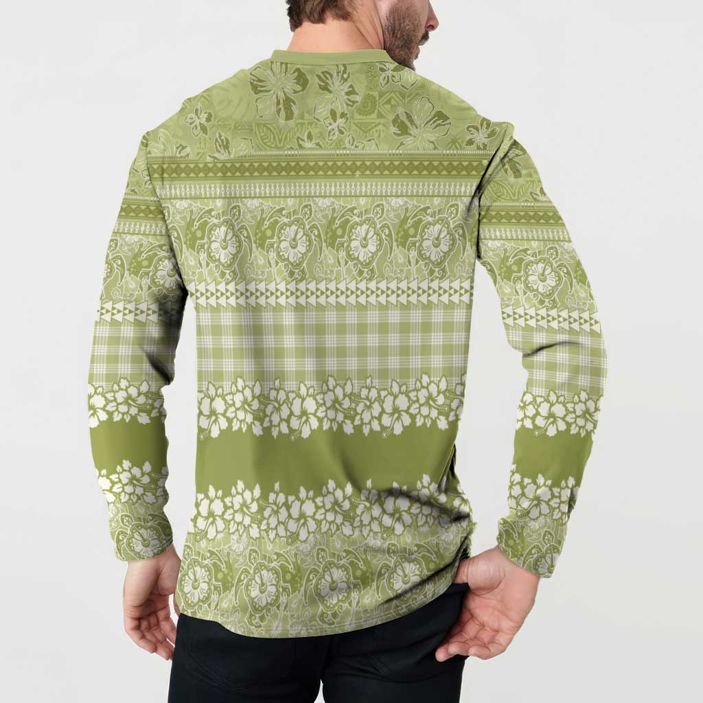Hawaiian Hibiscus Honu Button Sweatshirt Sage Green Mele Kalikimaka Palaka Spirit LT9 - Polynesian Pride