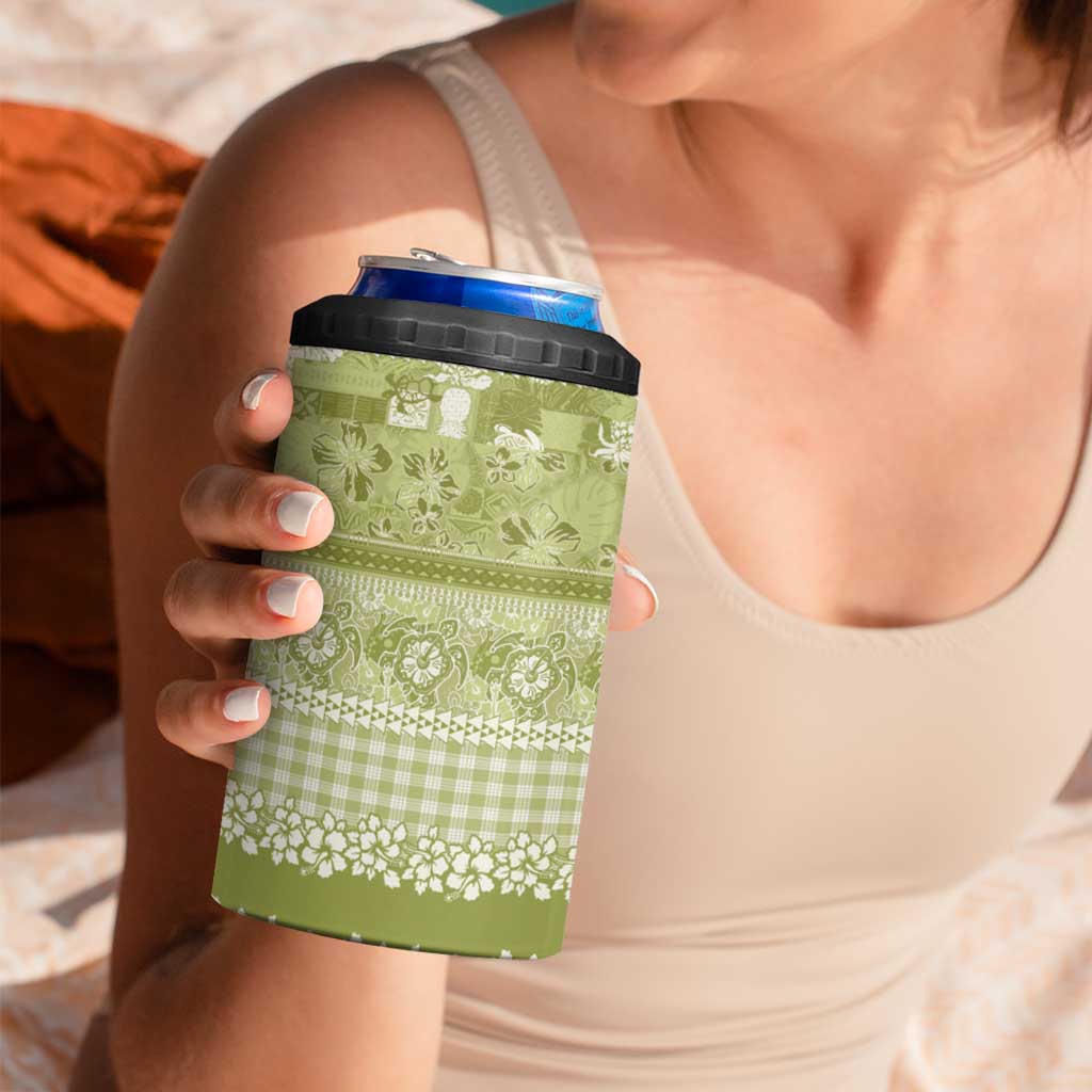Hawaiian Hibiscus Honu 4 in 1 Can Cooler Tumbler Sage Green Mele Kalikimaka Palaka Spirit - Polynesian Pride