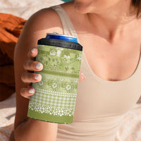 Hawaiian Hibiscus Honu 4 in 1 Can Cooler Tumbler Sage Green Mele Kalikimaka Palaka Spirit - Polynesian Pride