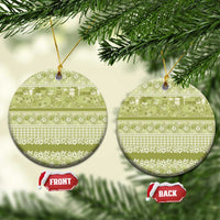Hawaiian Hibiscus Honu Ceramic Ornament Sage Green Mele Kalikimaka Palaka Spirit - Polynesian Pride