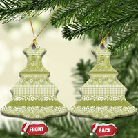 Hawaiian Hibiscus Honu Ceramic Ornament Sage Green Mele Kalikimaka Palaka Spirit - Polynesian Pride
