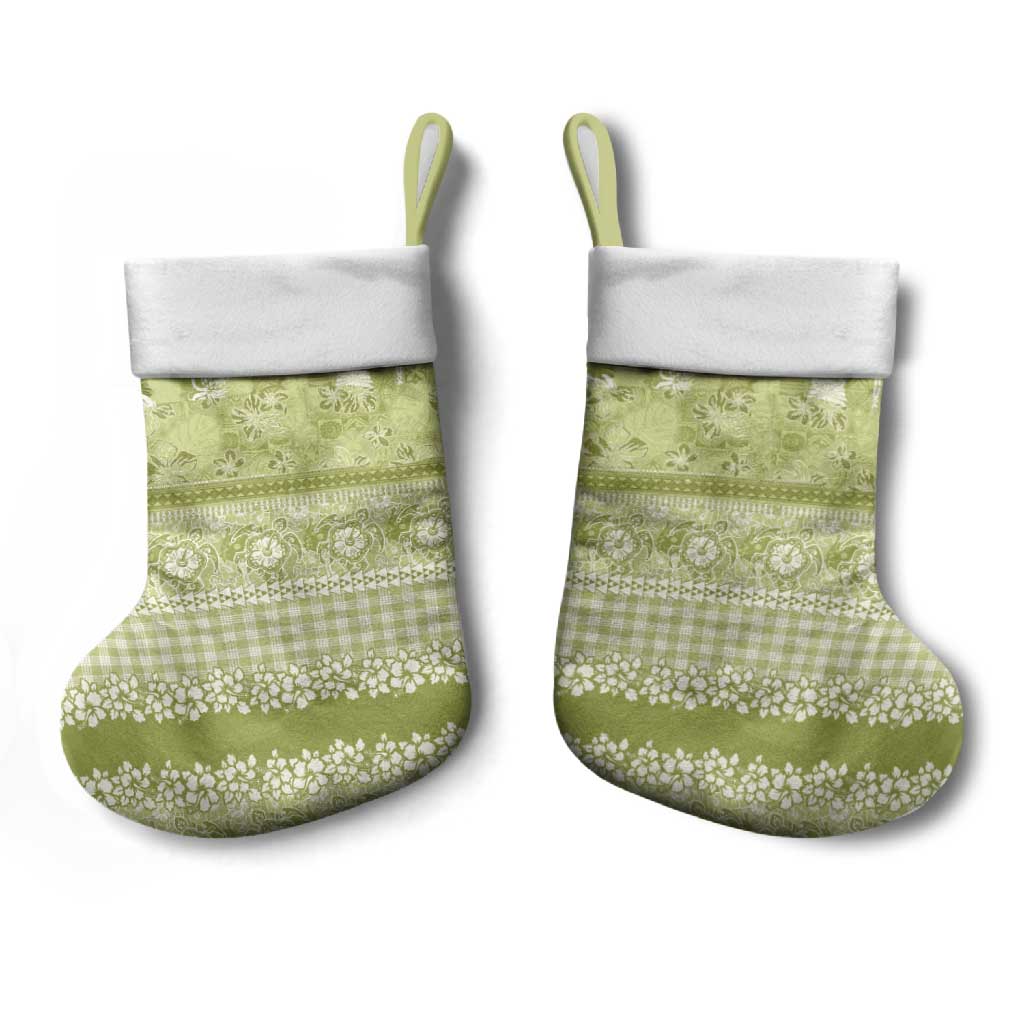 Hawaiian Hibiscus Honu Christmas Stocking Sage Green Mele Kalikimaka Palaka Spirit - Polynesian Pride