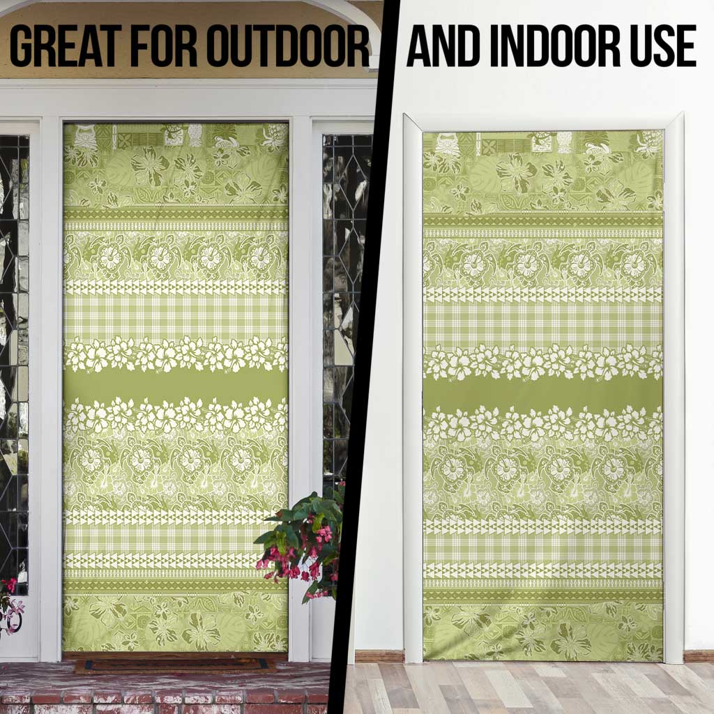 Hawaiian Hibiscus Honu Door Cover Sage Green Mele Kalikimaka Palaka Spirit - Polynesian Pride