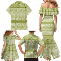 Hawaiian Hibiscus Honu Family Matching Mermaid Dress and Hawaiian Shirt Sage Green Mele Kalikimaka Palaka Spirit LT9 - Polynesian Pride