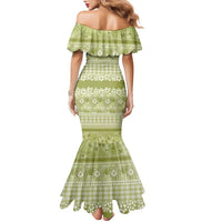 Hawaiian Hibiscus Honu Family Matching Mermaid Dress and Hawaiian Shirt Sage Green Mele Kalikimaka Palaka Spirit LT9 - Polynesian Pride