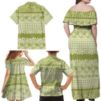 Hawaiian Hibiscus Honu Family Matching Off Shoulder Maxi Dress and Hawaiian Shirt Sage Green Mele Kalikimaka Palaka Spirit LT9 - Polynesian Pride