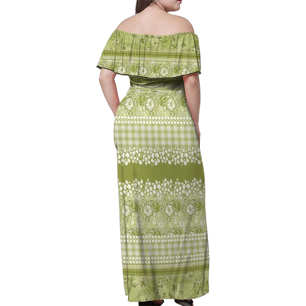 Hawaiian Hibiscus Honu Family Matching Off Shoulder Maxi Dress and Hawaiian Shirt Sage Green Mele Kalikimaka Palaka Spirit LT9 - Polynesian Pride