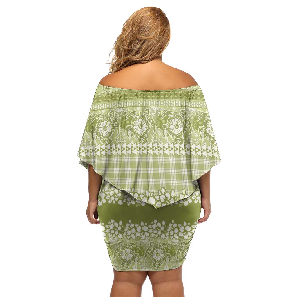 Hawaiian Hibiscus Honu Family Matching Off Shoulder Short Dress and Hawaiian Shirt Sage Green Mele Kalikimaka Palaka Spirit LT9 - Polynesian Pride