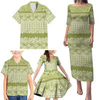 Hawaiian Hibiscus Honu Family Matching Puletasi and Hawaiian Shirt Sage Green Mele Kalikimaka Palaka Spirit LT9 - Polynesian Pride