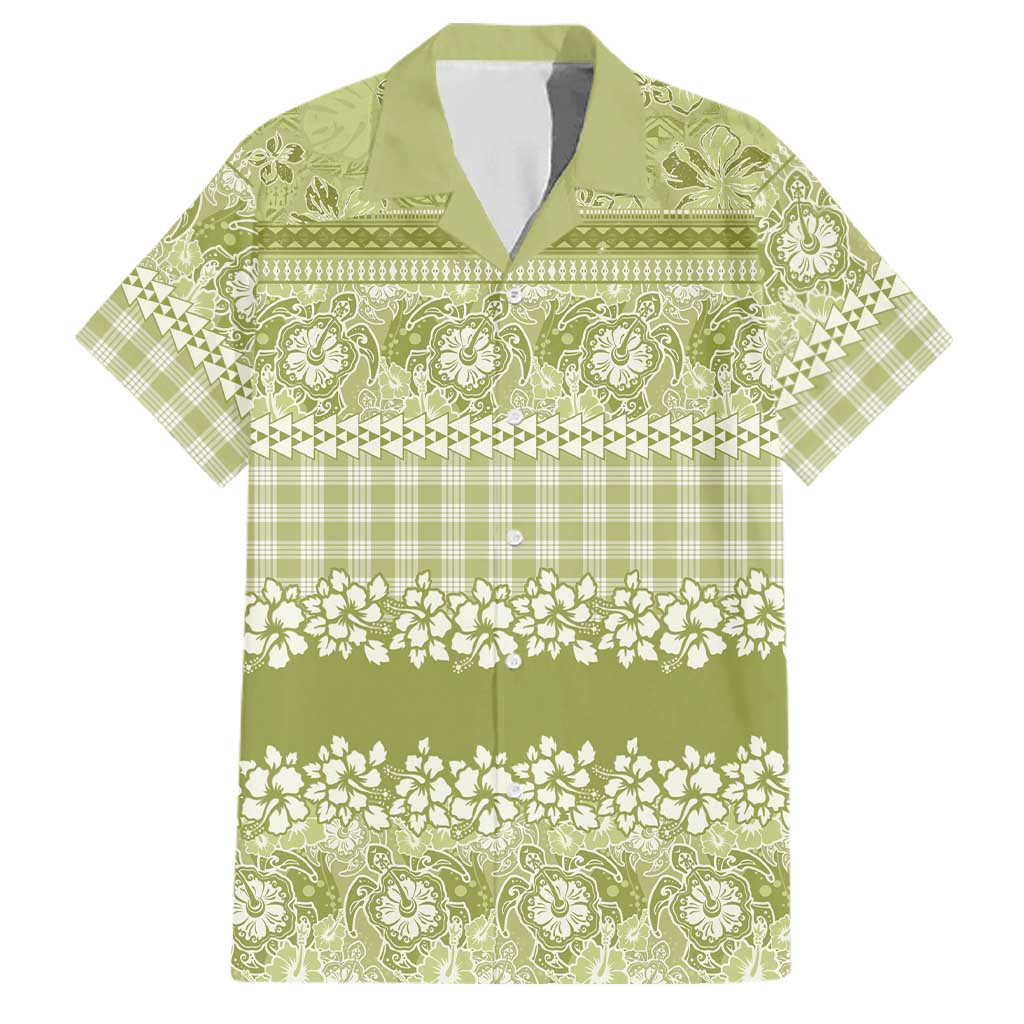 Hawaiian Hibiscus Honu Family Matching Puletasi and Hawaiian Shirt Sage Green Mele Kalikimaka Palaka Spirit LT9 Dad's Shirt - Short Sleeve Sage Green - Polynesian Pride