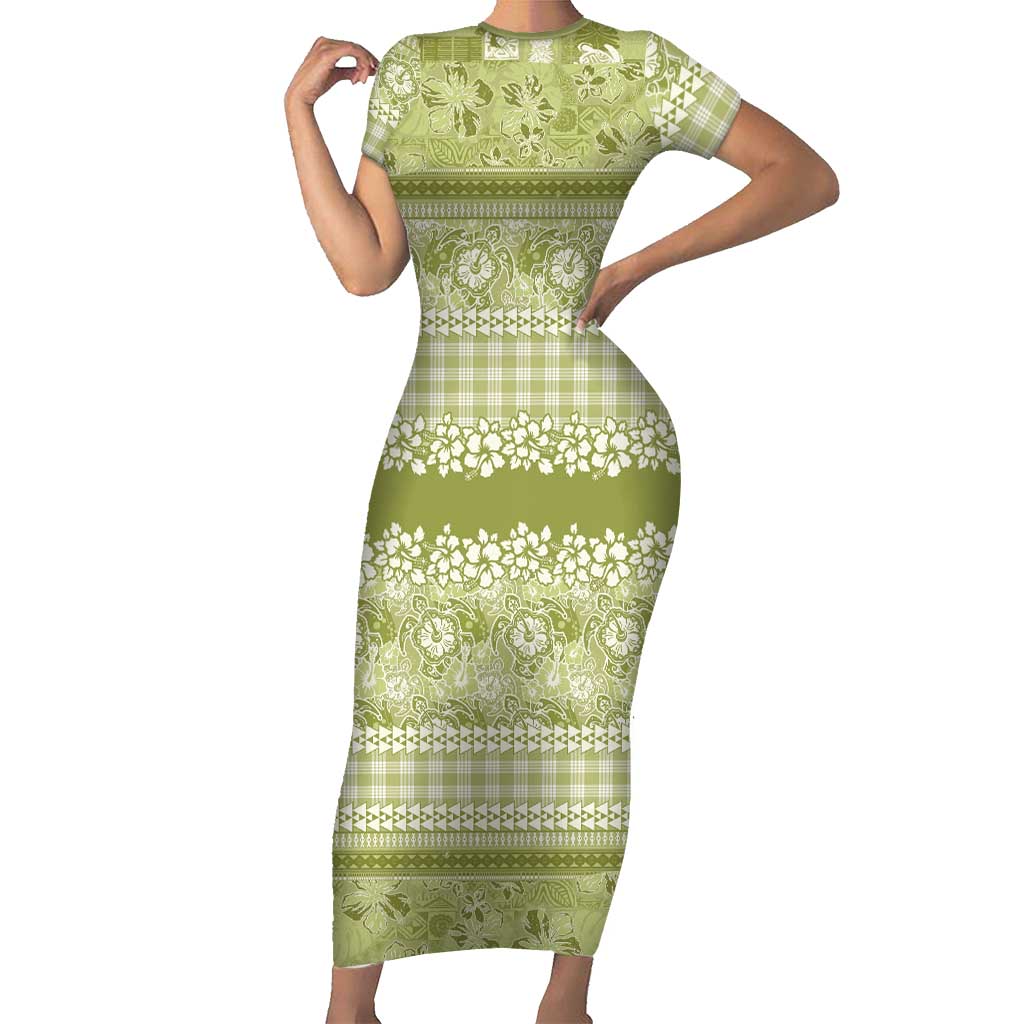 Hawaiian Hibiscus Honu Family Matching Short Sleeve Bodycon Dress and Hawaiian Shirt Sage Green Mele Kalikimaka Palaka Spirit LT9 Sage Green - Polynesian Pride