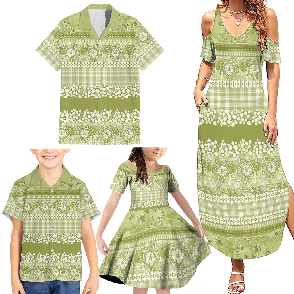 Hawaiian Hibiscus Honu Family Matching Summer Maxi Dress and Hawaiian Shirt Sage Green Mele Kalikimaka Palaka Spirit LT9 - Polynesian Pride