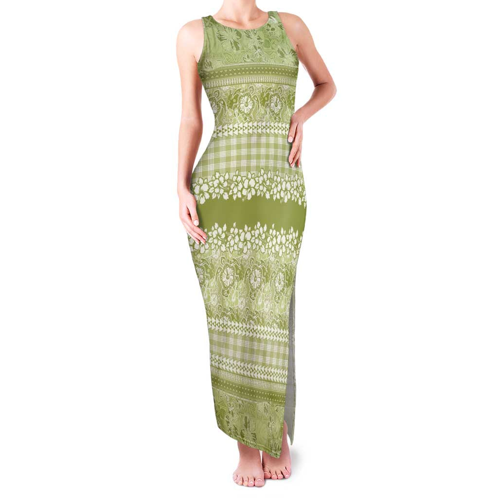 Hawaiian Hibiscus Honu Family Matching Tank Maxi Dress and Hawaiian Shirt Sage Green Mele Kalikimaka Palaka Spirit LT9 Sage Green - Polynesian Pride