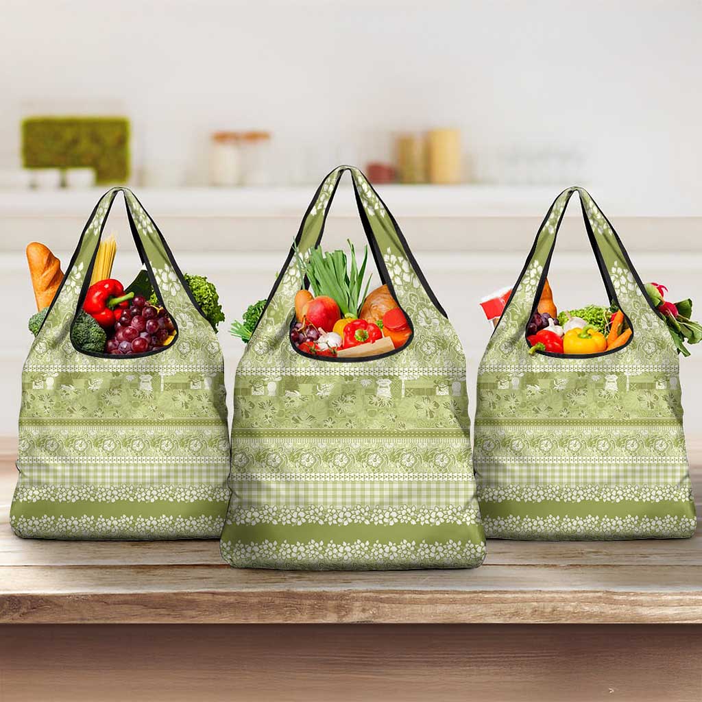 Hawaiian Hibiscus Honu Grocery Bag Sage Green Mele Kalikimaka Palaka Spirit - Polynesian Pride