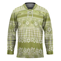 Hawaiian Hibiscus Honu Hockey Jersey Sage Green Mele Kalikimaka Palaka Spirit - Polynesian Pride