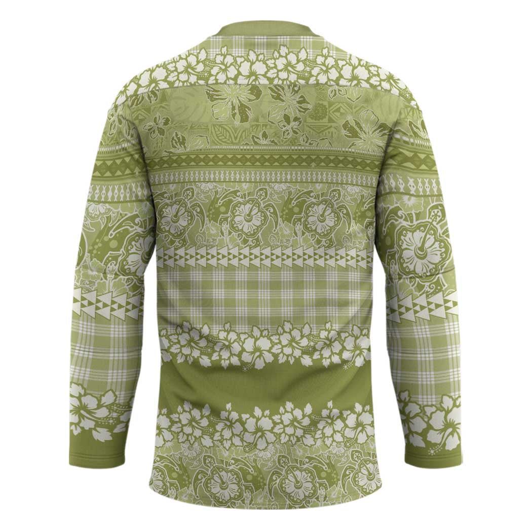 Hawaiian Hibiscus Honu Hockey Jersey Sage Green Mele Kalikimaka Palaka Spirit - Polynesian Pride