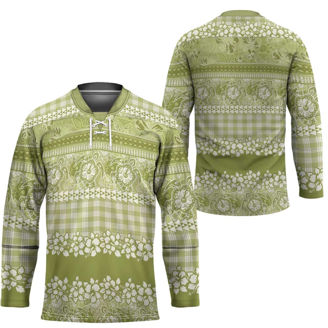 Hawaiian Hibiscus Honu Hockey Jersey Sage Green Mele Kalikimaka Palaka Spirit - Polynesian Pride