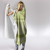 Hawaiian Hibiscus Honu Hooded Blanket Sage Green Mele Kalikimaka Palaka Spirit - Polynesian Pride