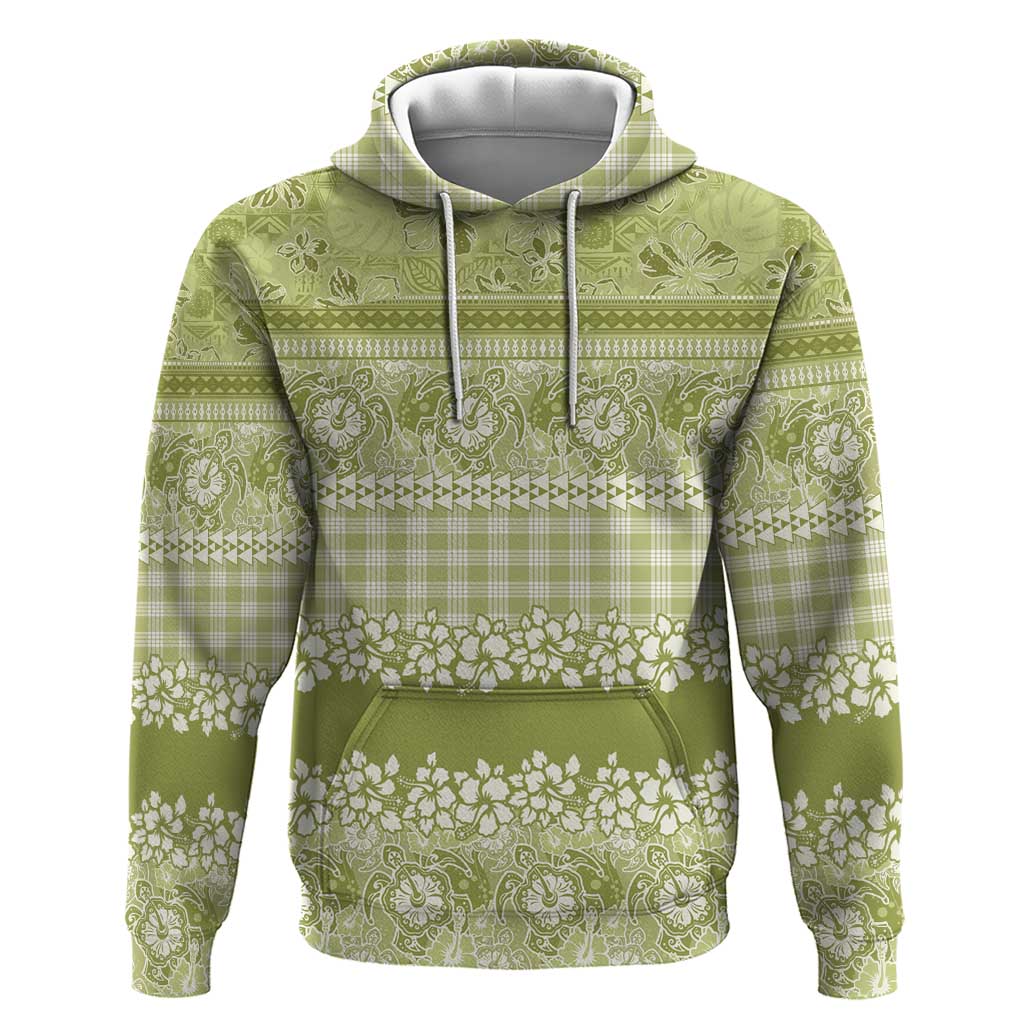 Hawaiian Hibiscus Honu Hoodie Sage Green Mele Kalikimaka Palaka Spirit - Polynesian Pride