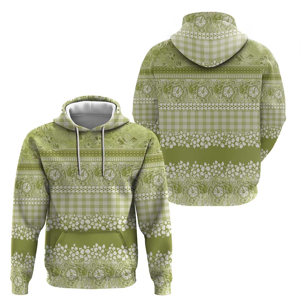 Hawaiian Hibiscus Honu Hoodie Sage Green Mele Kalikimaka Palaka Spirit - Polynesian Pride
