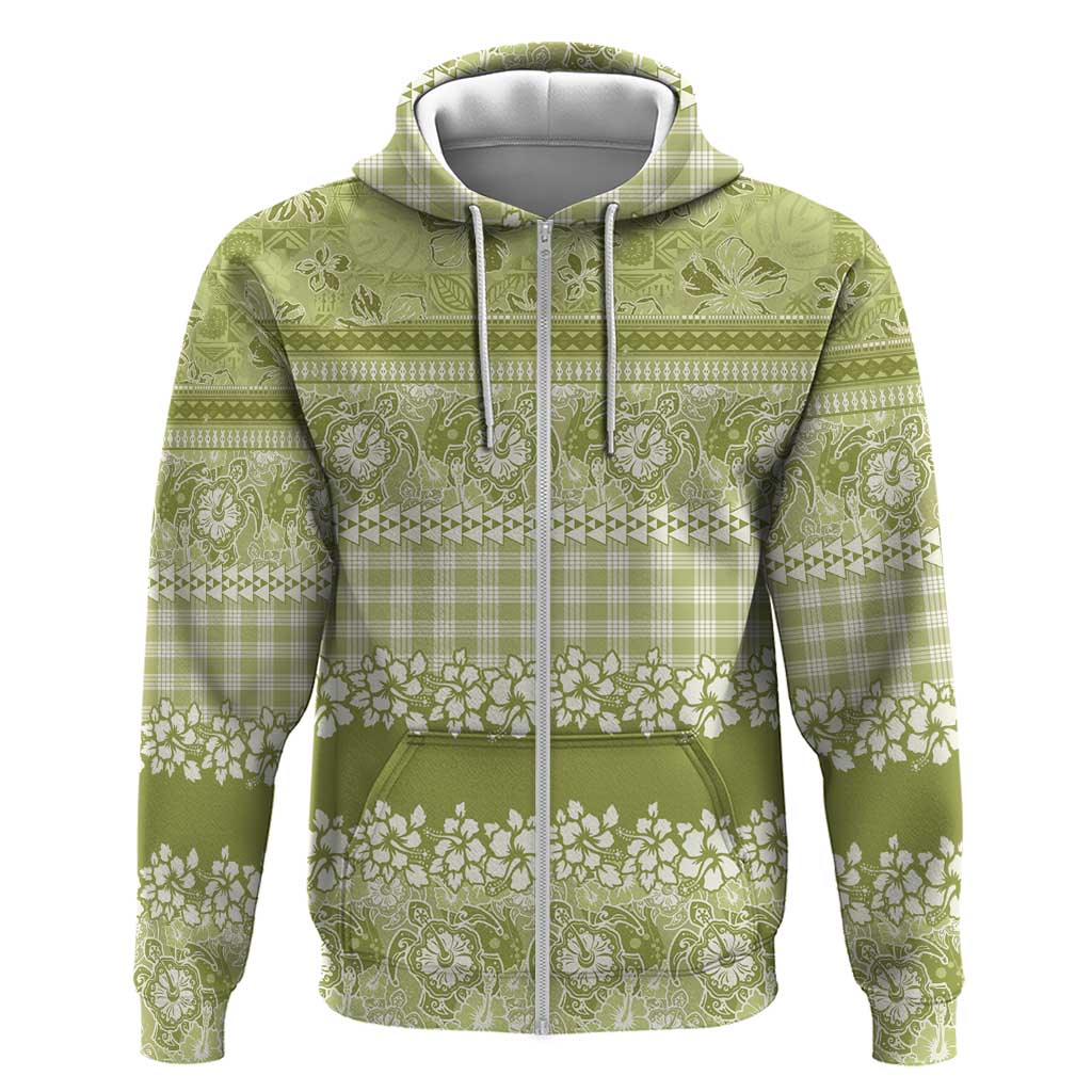 Hawaiian Hibiscus Honu Hoodie Sage Green Mele Kalikimaka Palaka Spirit - Polynesian Pride
