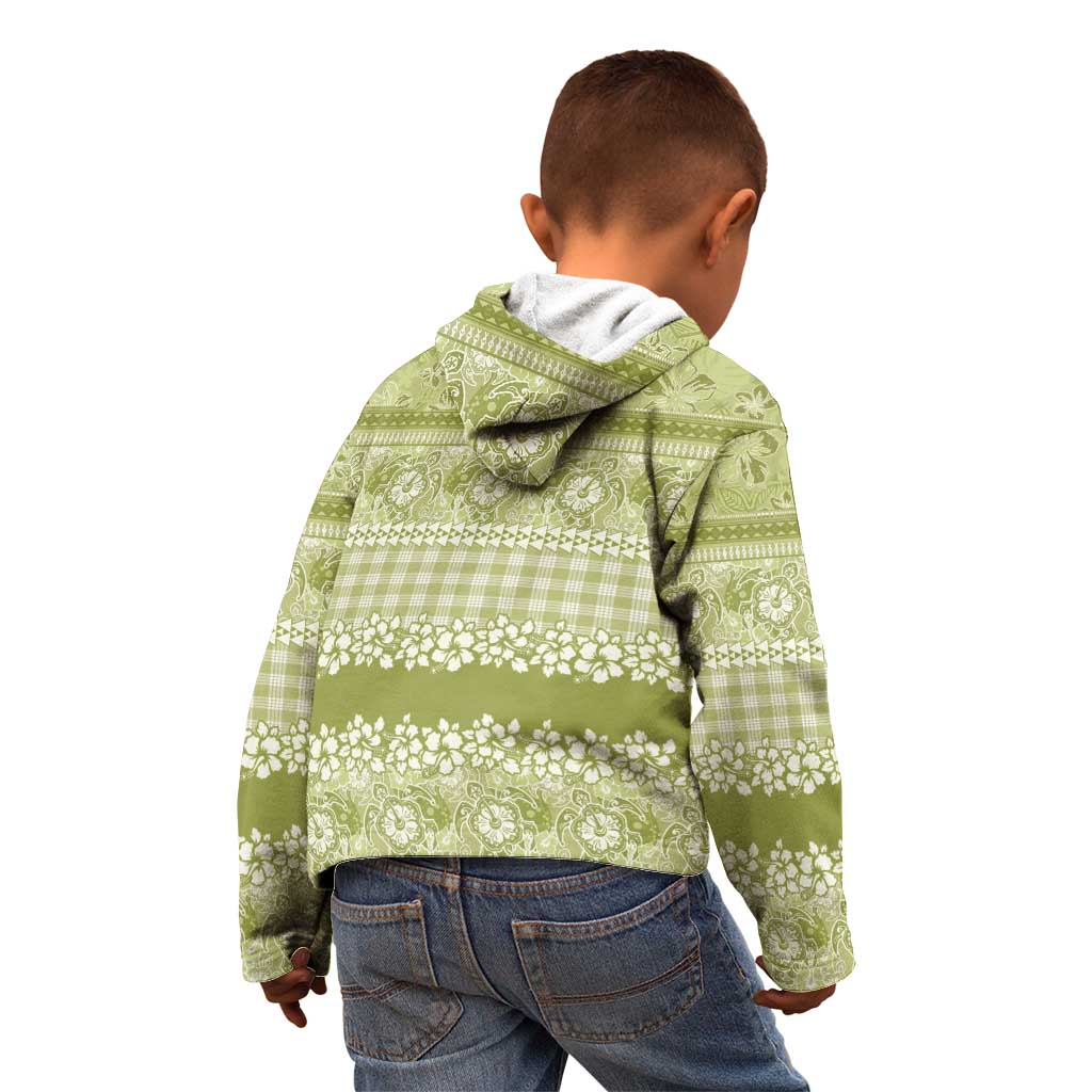 Hawaiian Hibiscus Honu Kid Hoodie Sage Green Mele Kalikimaka Palaka Spirit - Polynesian Pride