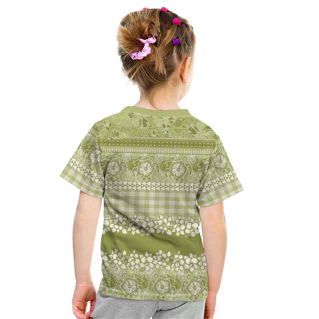 Hawaiian Hibiscus Honu Kid T Shirt Sage Green Mele Kalikimaka Palaka Spirit - Polynesian Pride