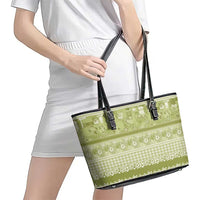 Hawaiian Hibiscus Honu Leather Tote Bag Sage Green Mele Kalikimaka Palaka Spirit - Polynesian Pride
