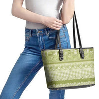 Hawaiian Hibiscus Honu Leather Tote Bag Sage Green Mele Kalikimaka Palaka Spirit - Polynesian Pride